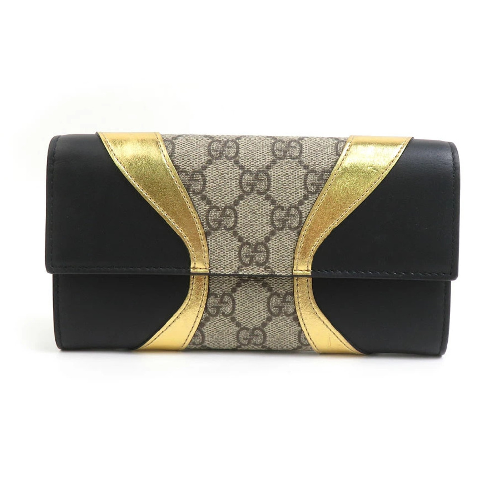 Gucci Long Wallet GG Supreme Canvas Leather Gold Black